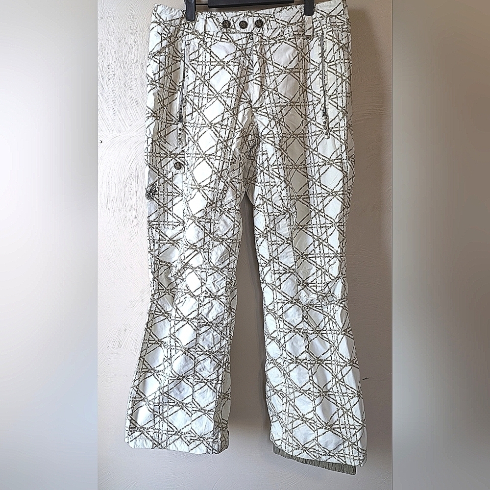 Triple Nickel 555 Snow Pants, White/Tan Design, Rare! Like New, L